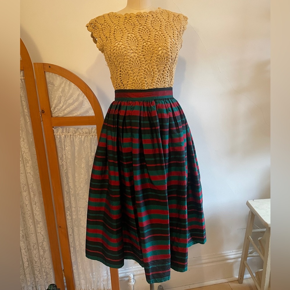 Vintage Taffeta Christmas Stripe Skirt W28”